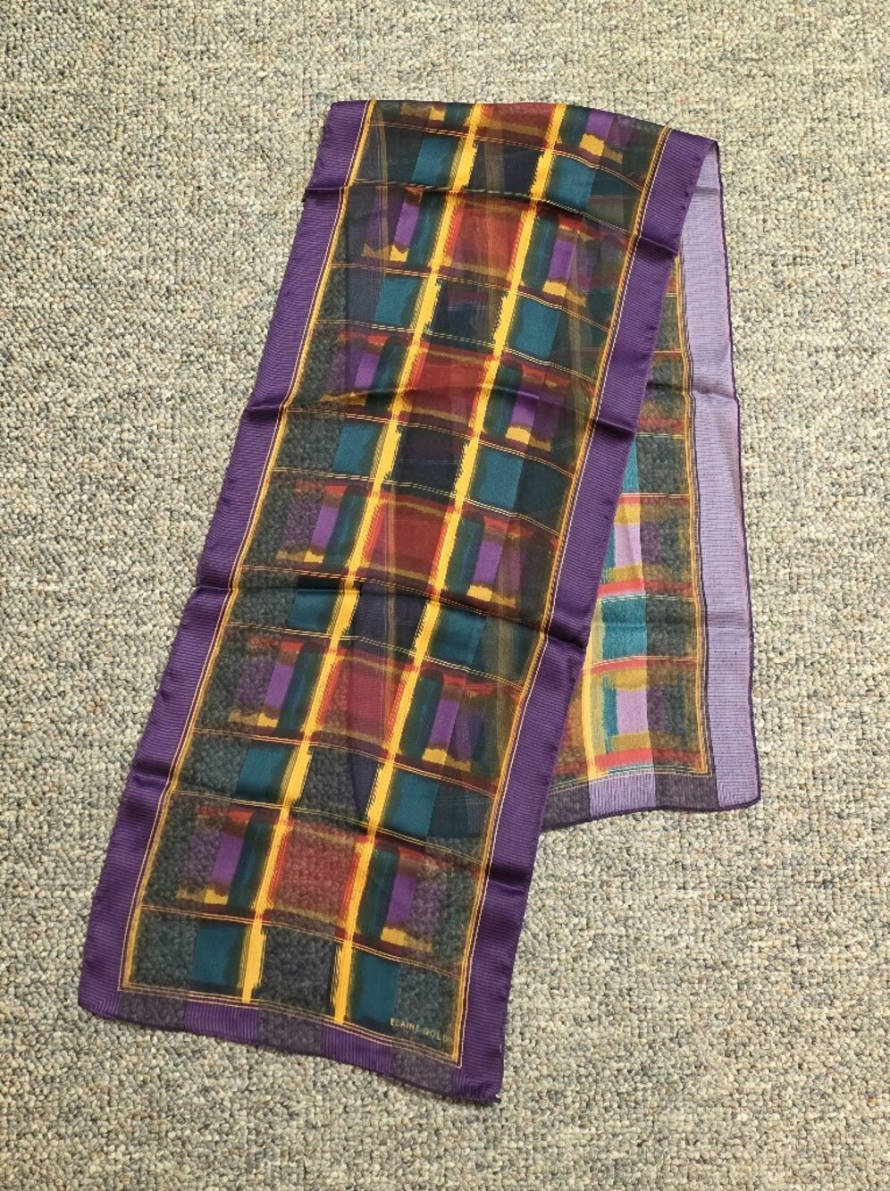 Elaine Gold Jewel Tone Abstract Plaid Oblong Scarf